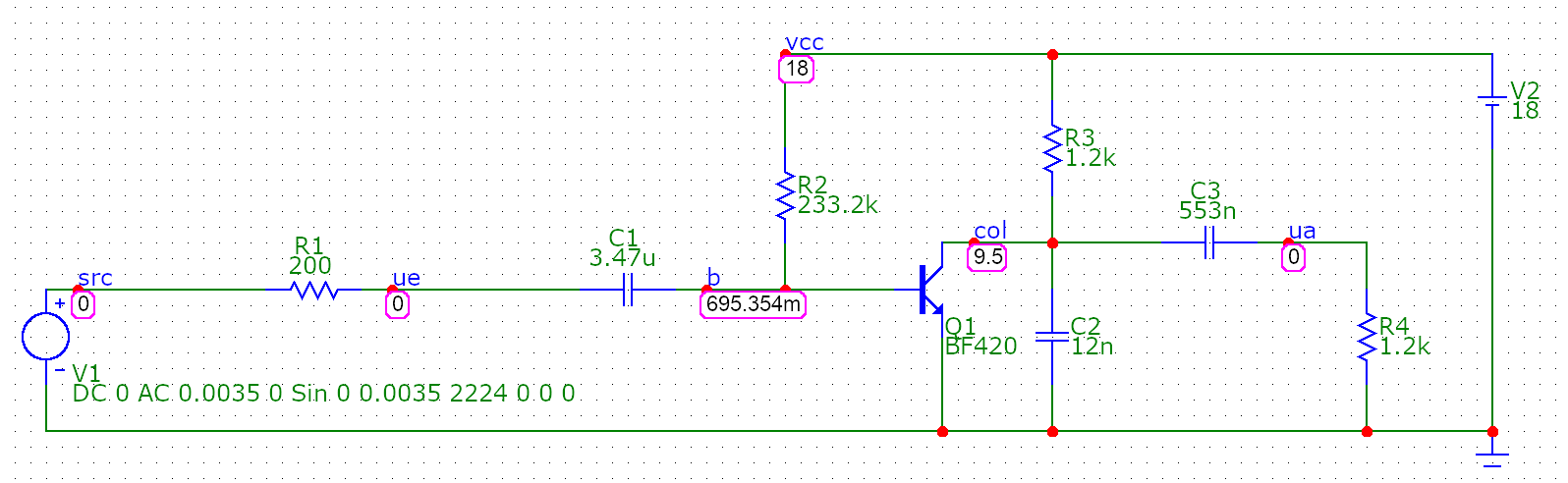 Common-emitter stage with node voltages